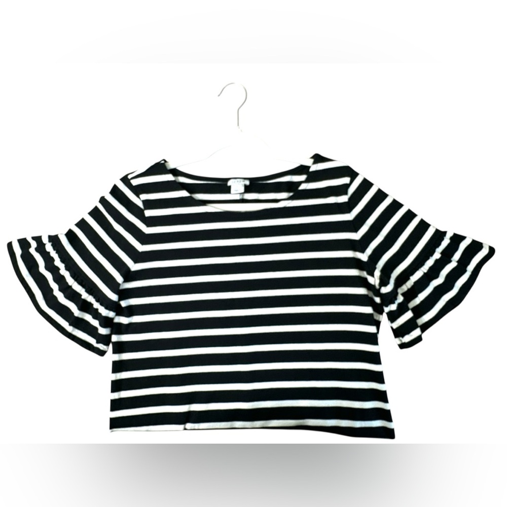 J. CREW Black and White Striped Ruffled Bell‎ Sleeve Shift Dress Womens Size M - Picture 8 of 10